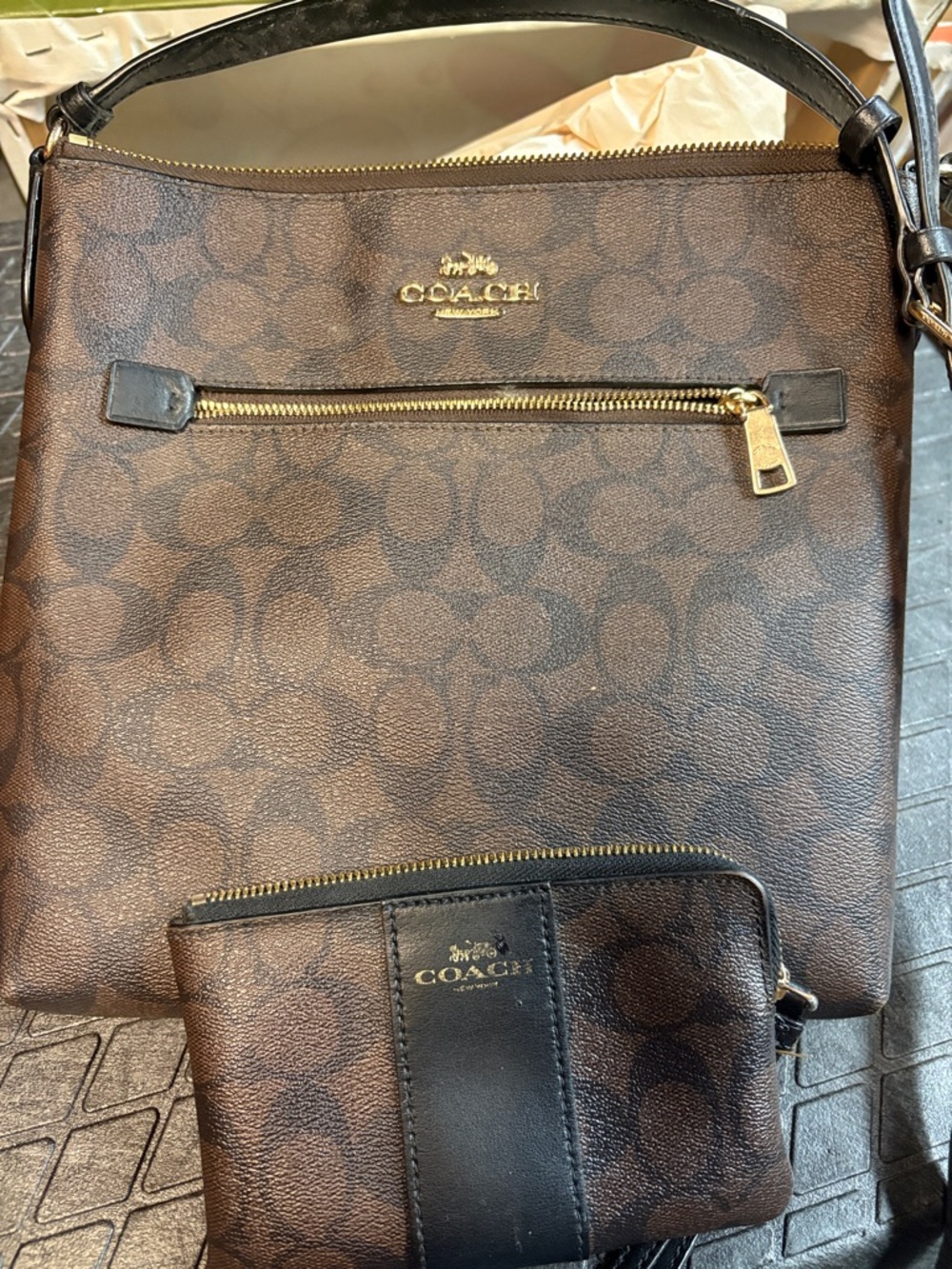 Coach Brown Signature Crossbody with Matching Pouch